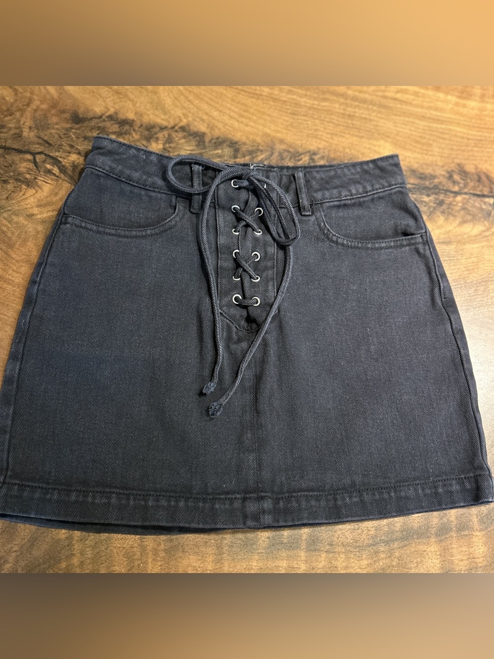 PacSun Los Angeles Black Washed Denim Lace-Up Mini Skirt